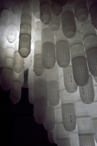 detailed view Deceive 2012, plastic shrimp traps, Lights, installation at PingPong art space Taiwan, size 300 x 300 x 350 - Wolfgang Stiller