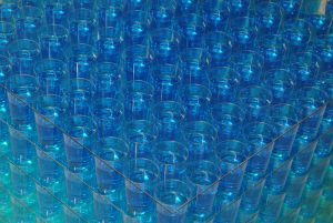  almost transparent blue 2006 Blue_glass  ; Wasserfarben, Glas, Acrylglasbecher auf Betonsockel, Maße 180 x 90 x 90 cm