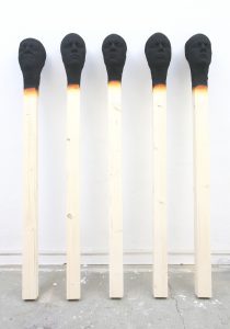 group of 5 Matchstick men 2019, each 155 cm wood,PU,paint   - Wolfgang Stiller