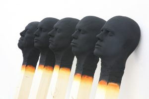 group of 5 Matchstick men 2019, each 155 cm wood,PU,paint  detail- Wolfgang Stiller