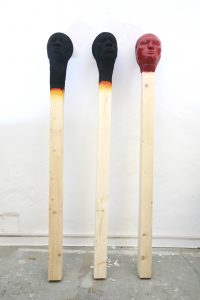 group of 3 Matchstick men 2019, each 155 cm wood,PU,paint   - Wolfgang Stiller